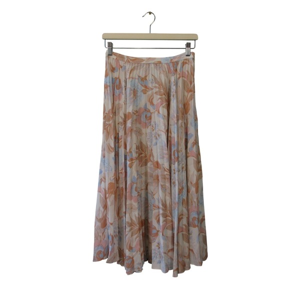 Vince Marine Garden Pleated Skirt 2 Beige Flowy Midi Boho Casual Designer 276 - Picture 1 of 10